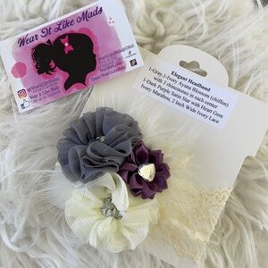 Boutique Wear It Like Mads Handmade Elegant Detailed Headband Cream Purple Gray